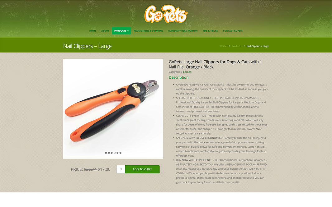 GoPets Single Product Page Detail
