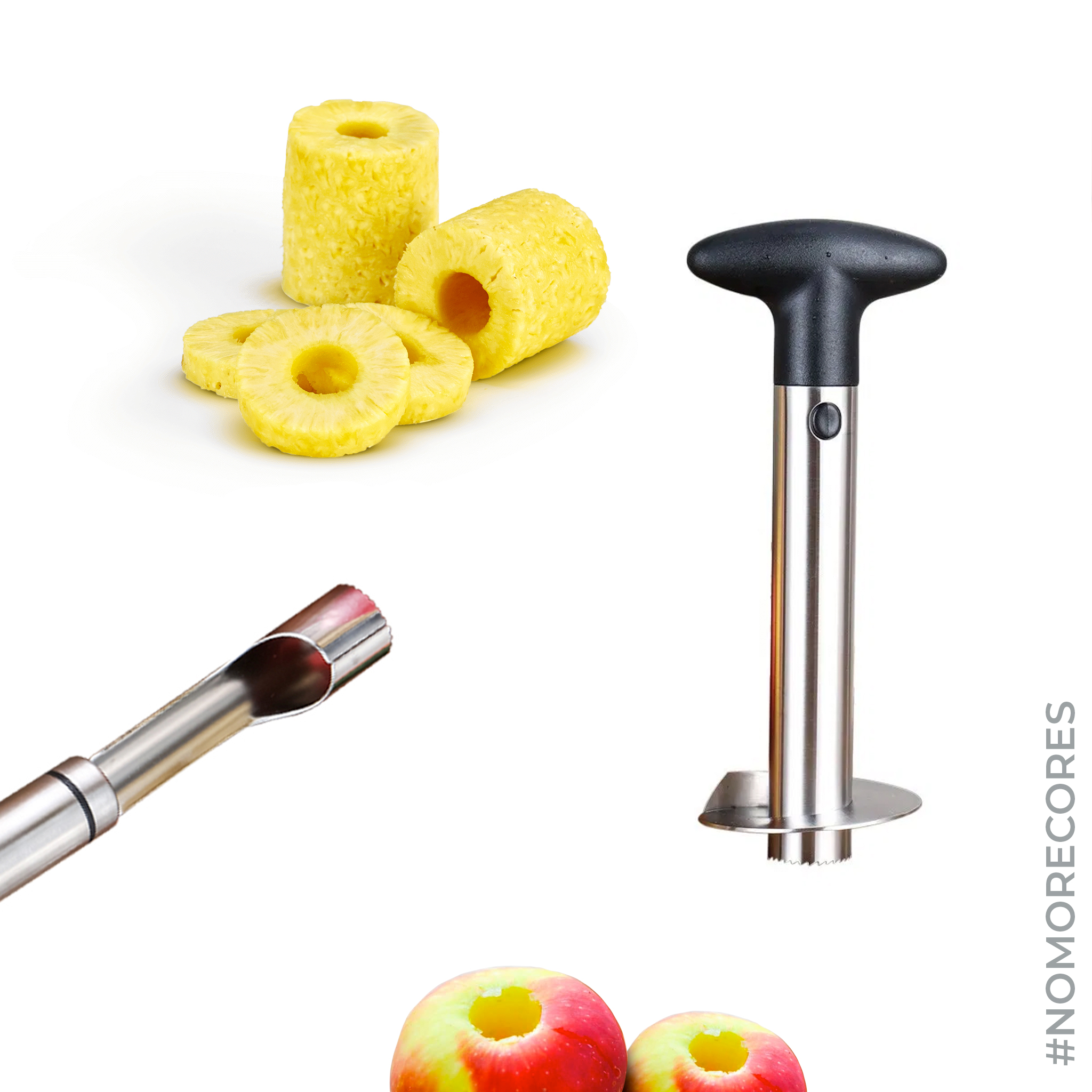 No more time needs to be wasted cutting and chopping up your fruit to eat or serve to your guests. Our pineapple Corer Slicer SH-KA067 and Apple Corer SH-KA047 get the job done fast and easy. #nomorecores #pineapplecorer #applecorer #apple #pineapples