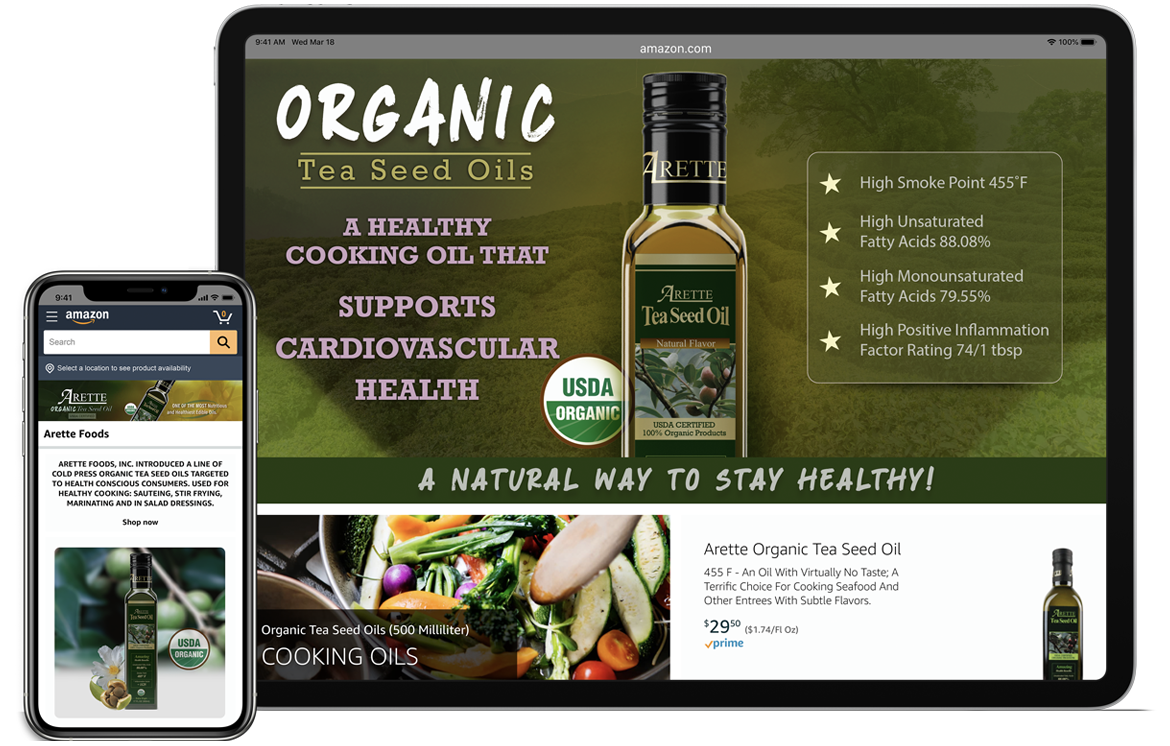 Arette Organics Amazon Store Responsive iPad and iPhone11